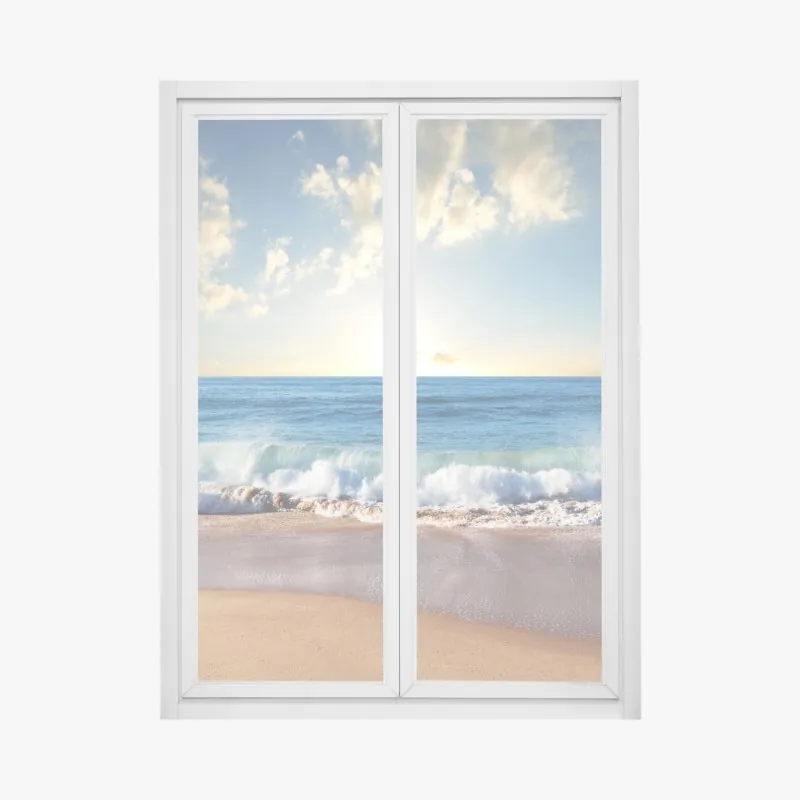 Naklejka na okno słoneczna łąka z mniszkami i błękitnym niebem – Wallissimo®