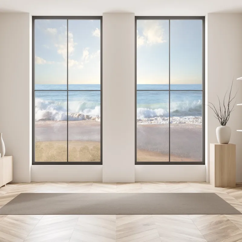 Naklejka na okno słoneczna łąka z mniszkami i błękitnym niebem – Wallissimo®