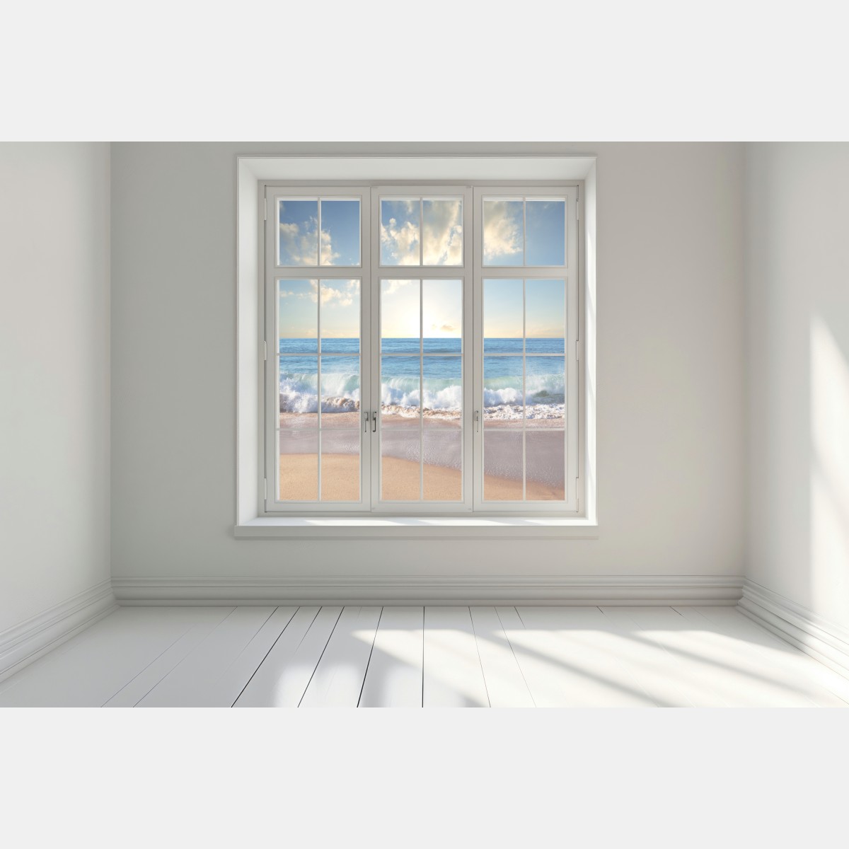 Naklejka na okno spokojny zachód słońca nad plażą – Wallissimo® Naklejka na okno spokojny zachód słońca nad plażą – Wallissimo®