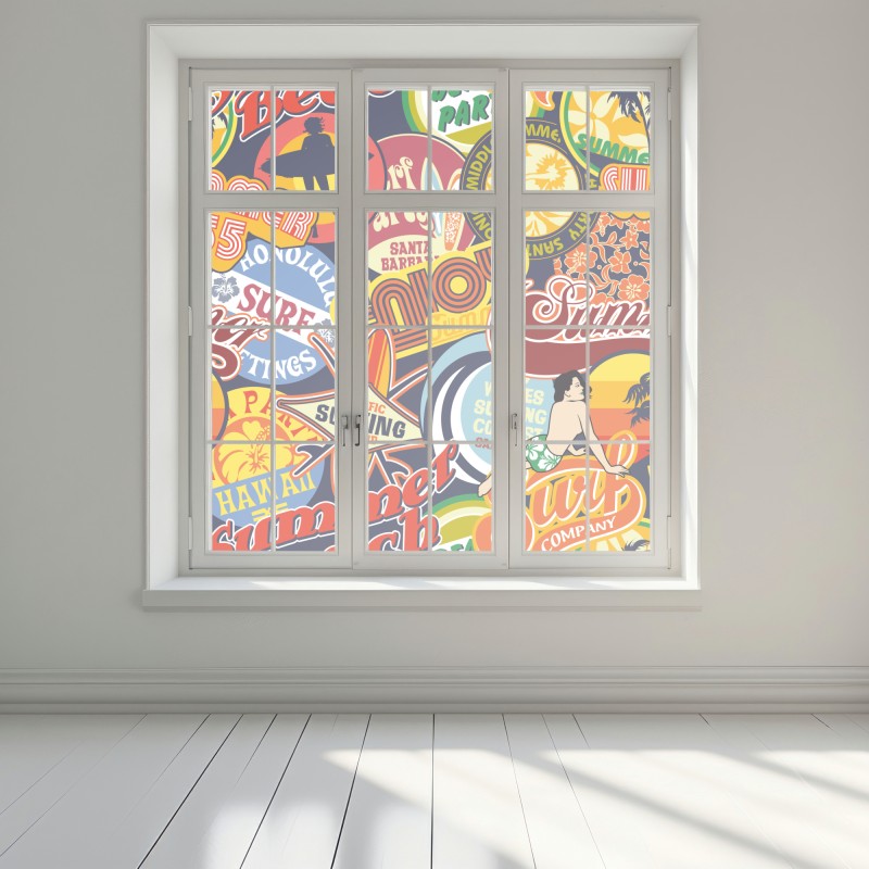 Naklejka na okno retro kolaż naklejek surf – Wallissimo® Naklejka na okno retro kolaż naklejek surf – Wallissimo®