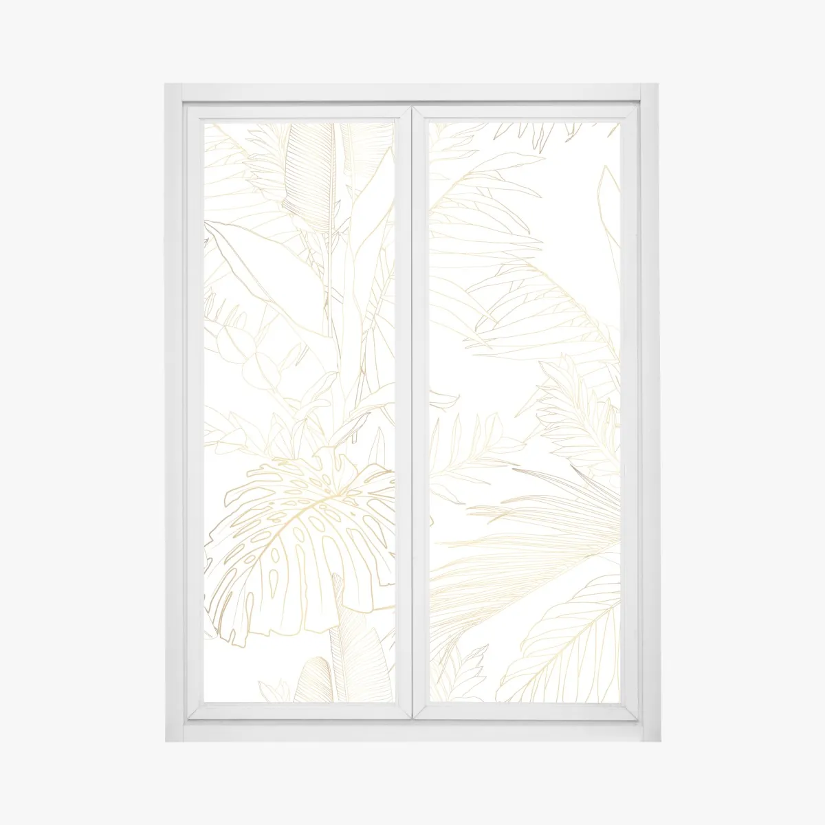 Naklejka na okno złote tropikalne liście line art – Wallissimo® Naklejka na okno złote tropikalne liście line art – Wallissimo®