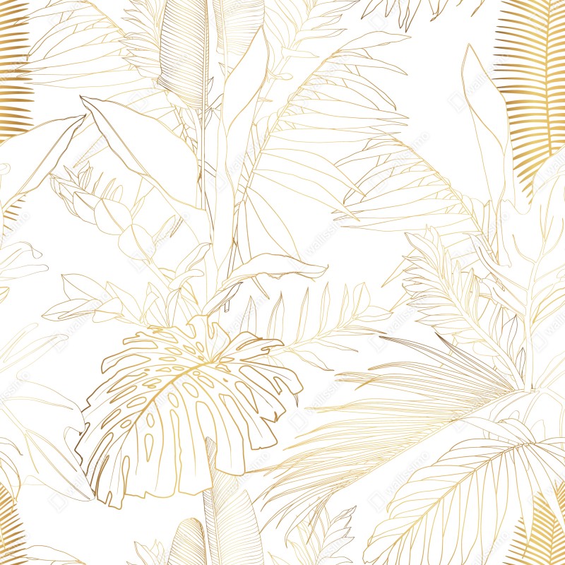 Naklejka na okno złote tropikalne liście line art – Wallissimo® Naklejka na okno złote tropikalne liście line art – Wallissimo®