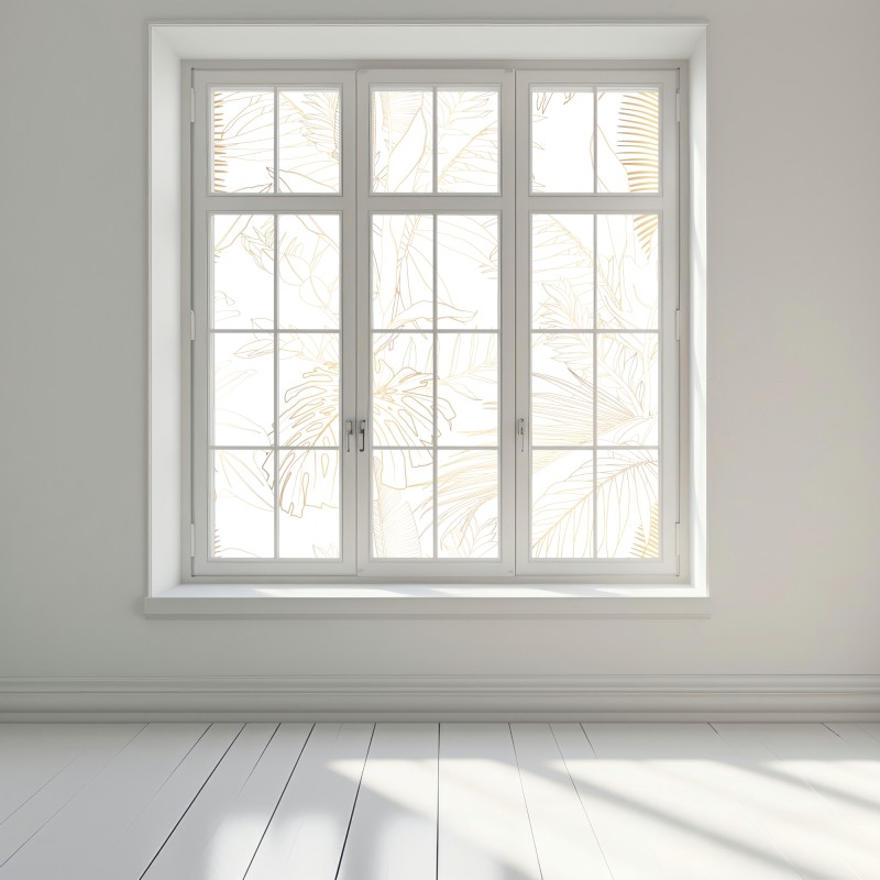 Naklejka na okno złote tropikalne liście line art – Wallissimo® Naklejka na okno złote tropikalne liście line art – Wallissimo®
