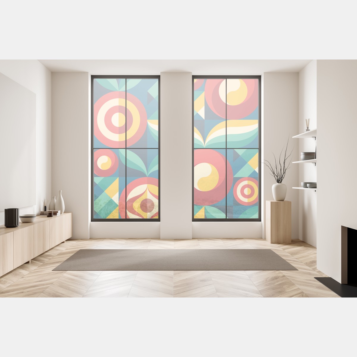 Naklejka na okno żywy geometryczny motyw kwiatowy – Wallissimo® Naklejka na okno żywy geometryczny motyw kwiatowy – Wallissimo®