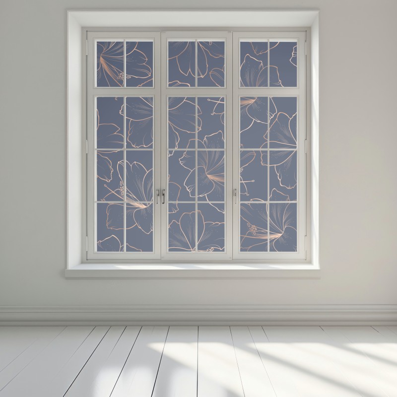 Naklejka na okno granatowy motyw z złotymi konturami kwiatów – Wallissimo® Naklejka na okno granatowy motyw z złotymi konturami kwiatów – Wallissimo®