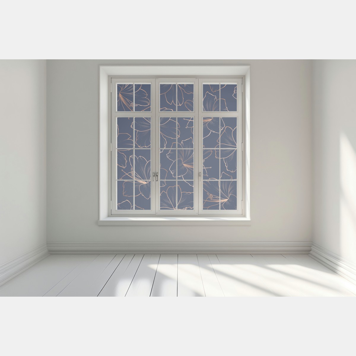 Naklejka na okno granatowy motyw z złotymi konturami kwiatów – Wallissimo® Naklejka na okno granatowy motyw z złotymi konturami kwiatów – Wallissimo®