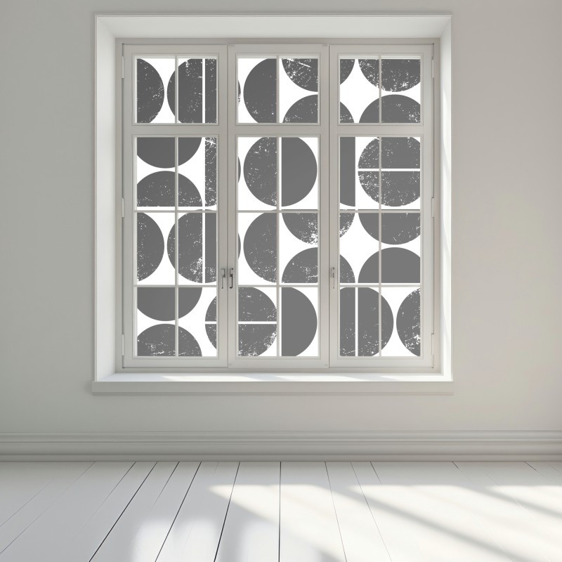 Naklejka na okno czarny geometryczny wzór z kół i półkół – Wallissimo® Naklejka na okno czarny geometryczny wzór z kół i półkół – Wallissimo®