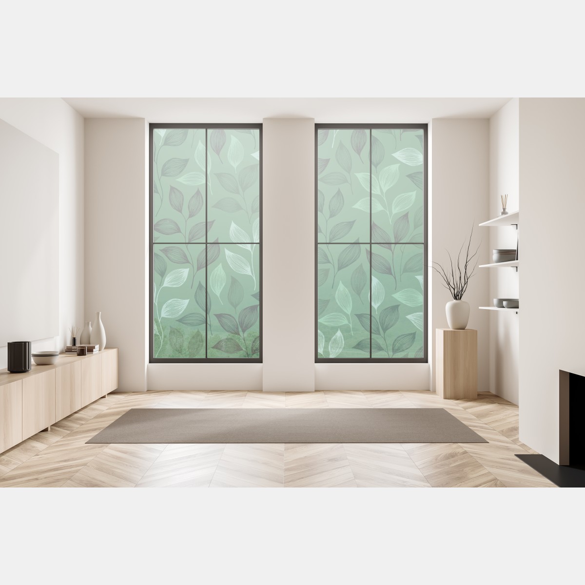 Naklejka na okno zielony botaniczny wzór liści – Wallissimo® Naklejka na okno zielony botaniczny wzór liści – Wallissimo®