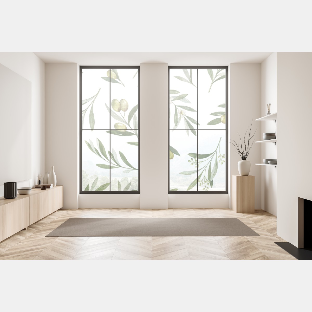 Naklejka na okno gałązki oliwne w akwareli – Wallissimo® Naklejka na okno gałązki oliwne w akwareli – Wallissimo®