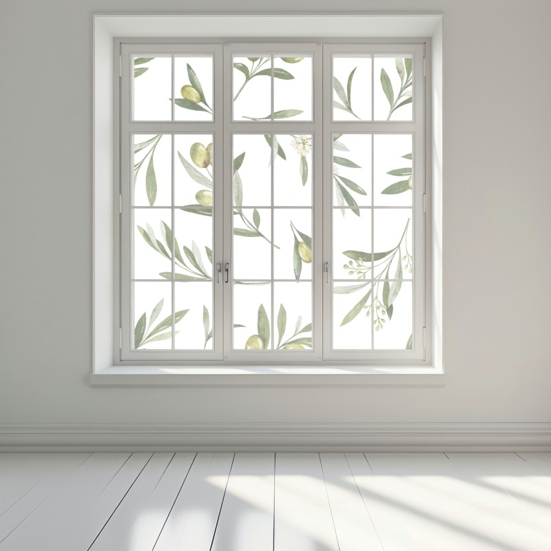 Naklejka na okno gałązki oliwne w akwareli – Wallissimo® Naklejka na okno gałązki oliwne w akwareli – Wallissimo®