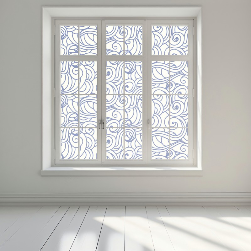 Naklejka na okno niebieski wzór ze spiralami – Wallissimo® Naklejka na okno niebieski wzór ze spiralami – Wallissimo®