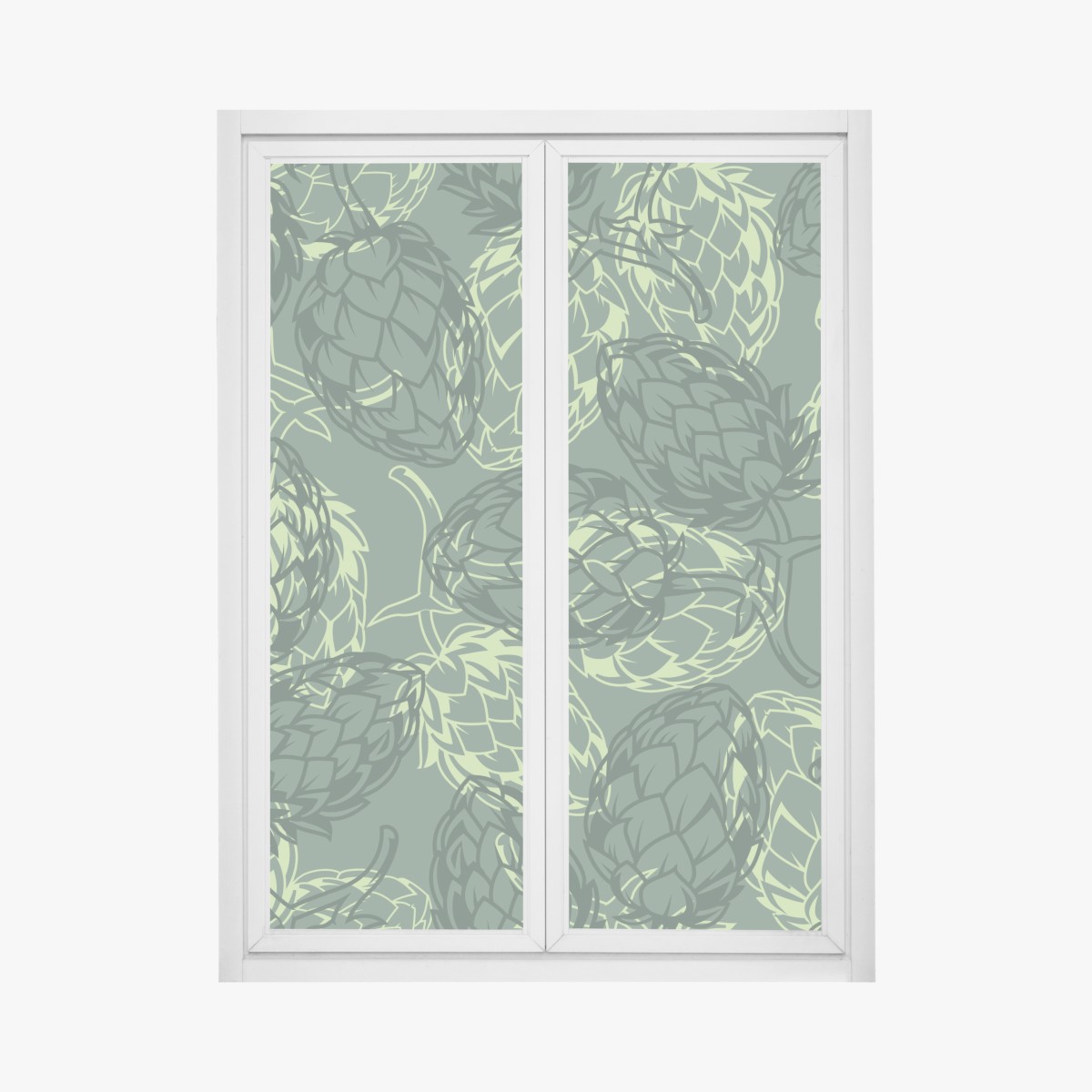 Window decal green hop cone botanical pattern