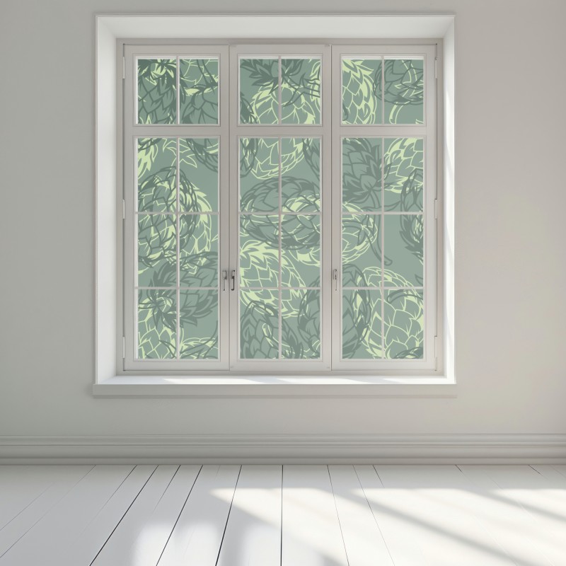 Naklejka na okno zielony wzór szyszek chmielu – Wallissimo® Naklejka na okno zielony wzór szyszek chmielu – Wallissimo®