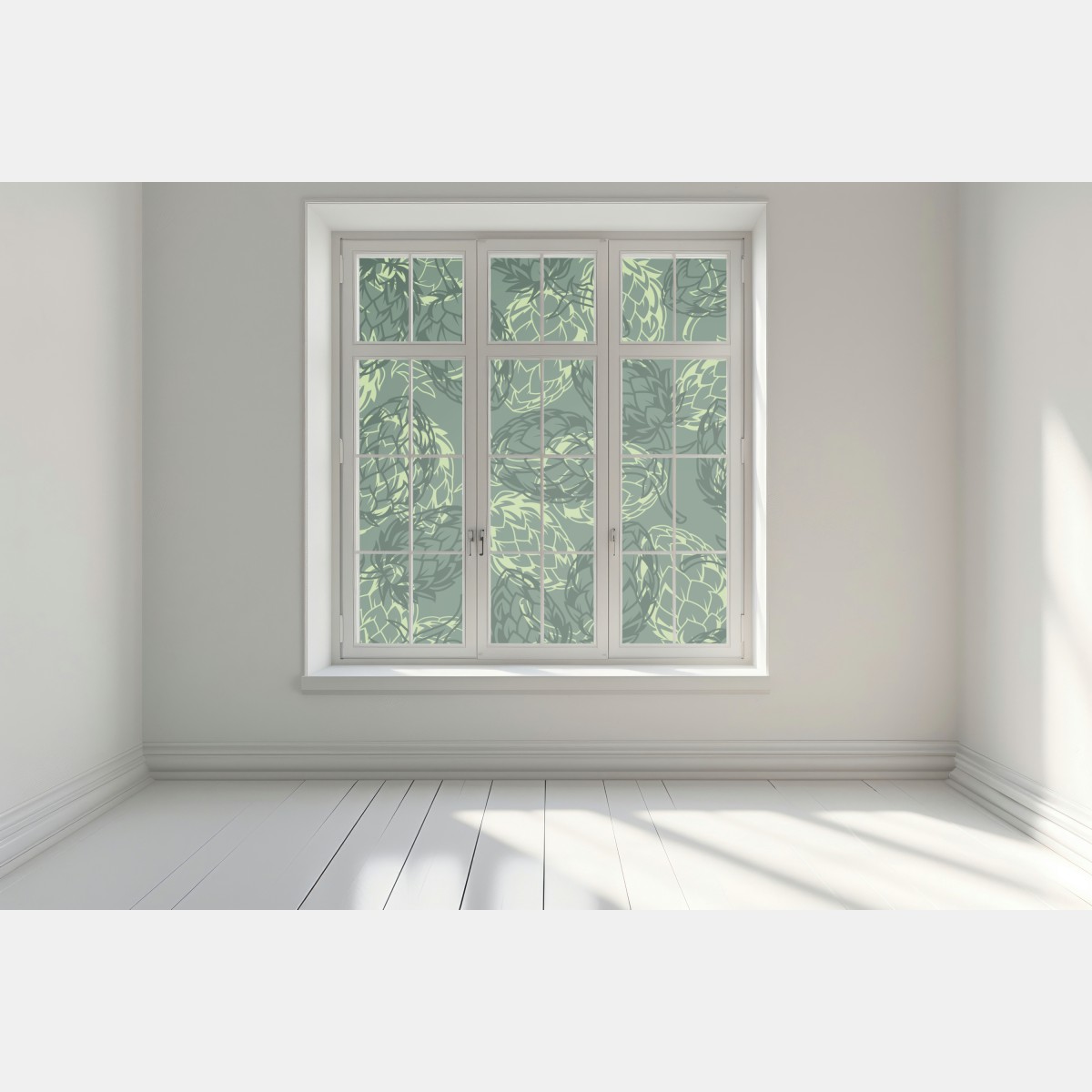 Naklejka na okno zielony wzór szyszek chmielu – Wallissimo® Naklejka na okno zielony wzór szyszek chmielu – Wallissimo®