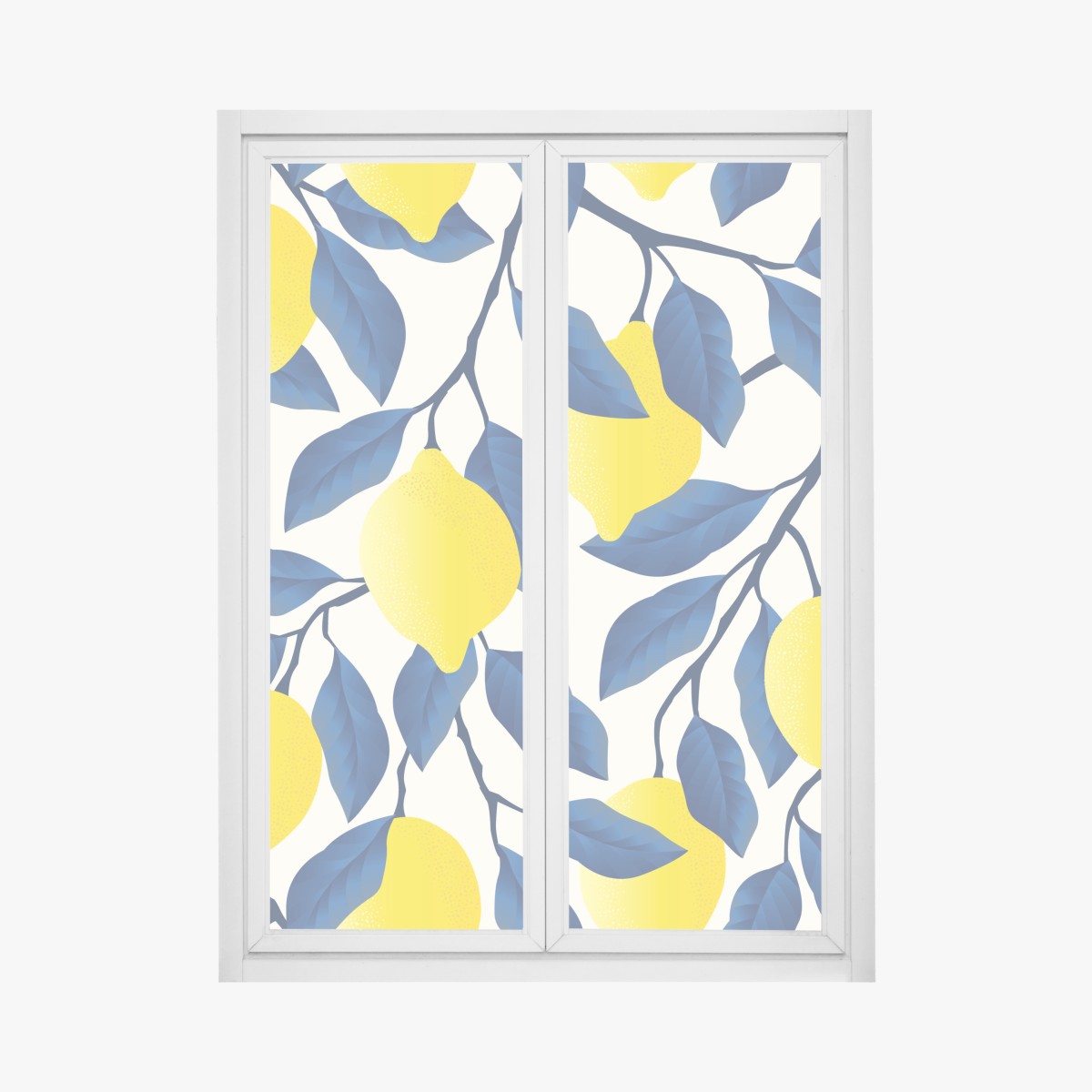 Window decal vibrant lemon pattern with blue leaves