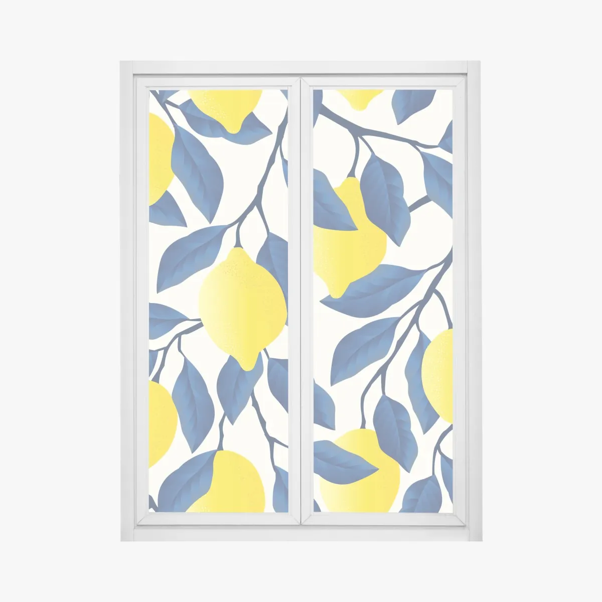 Naklejka na okno żywy wzór cytryn z niebieskimi liśćmi – Wallissimo® Naklejka na okno żywy wzór cytryn z niebieskimi liśćmi – Wallissimo®