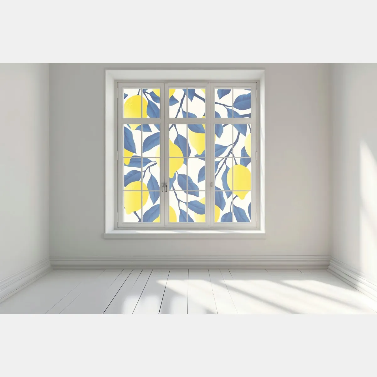 Naklejka na okno żywy wzór cytryn z niebieskimi liśćmi – Wallissimo® Naklejka na okno żywy wzór cytryn z niebieskimi liśćmi – Wallissimo®