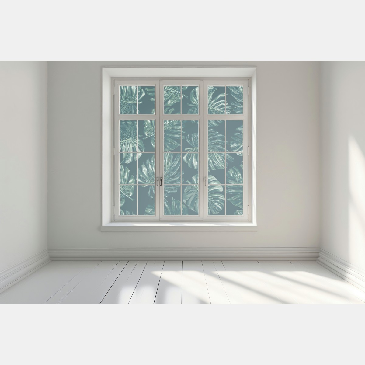 Naklejka na okno wzór tropikalnych liści monstery – Wallissimo® Naklejka na okno wzór tropikalnych liści monstery – Wallissimo®