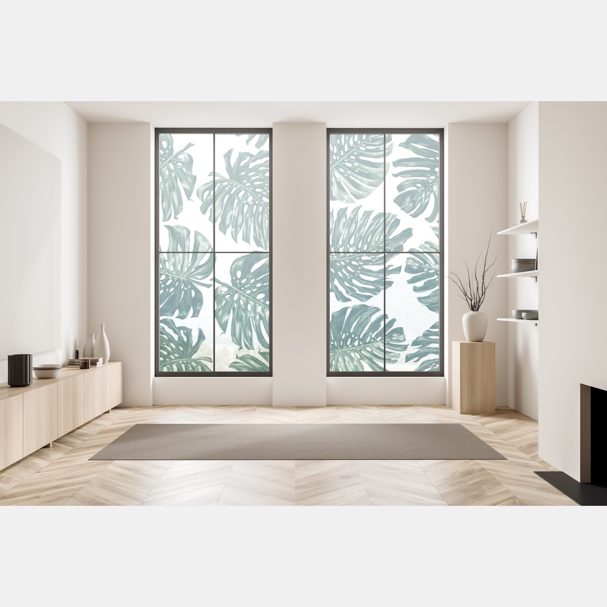 Naklejka na okno wzór botaniczny liści monstery – Wallissimo® Naklejka na okno wzór botaniczny liści monstery – Wallissimo®
