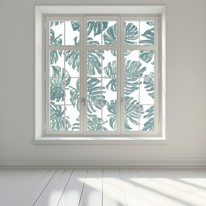 Naklejka na okno wzór botaniczny liści monstery – Wallissimo® Naklejka na okno wzór botaniczny liści monstery – Wallissimo®