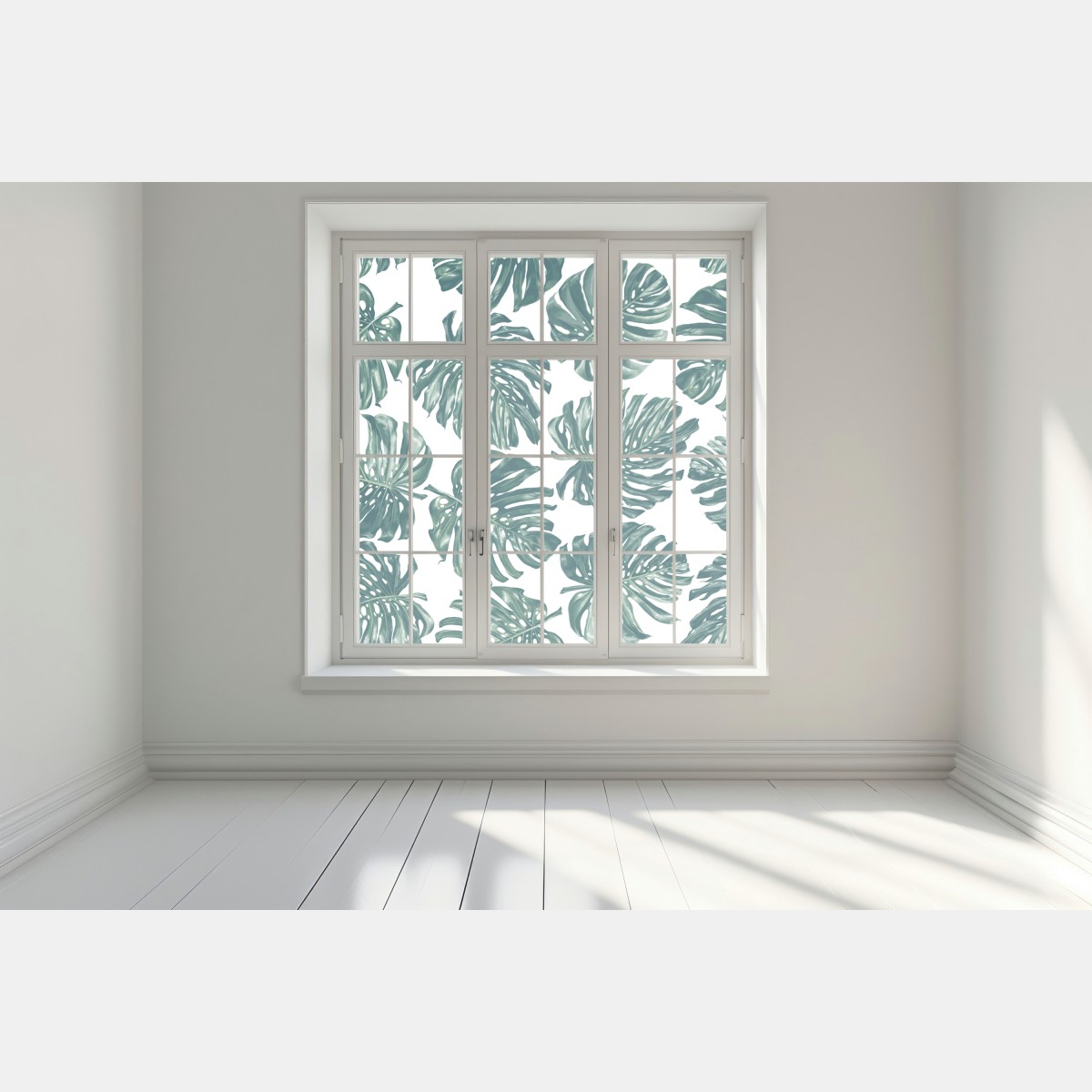 Naklejka na okno wzór botaniczny liści monstery – Wallissimo® Naklejka na okno wzór botaniczny liści monstery – Wallissimo®