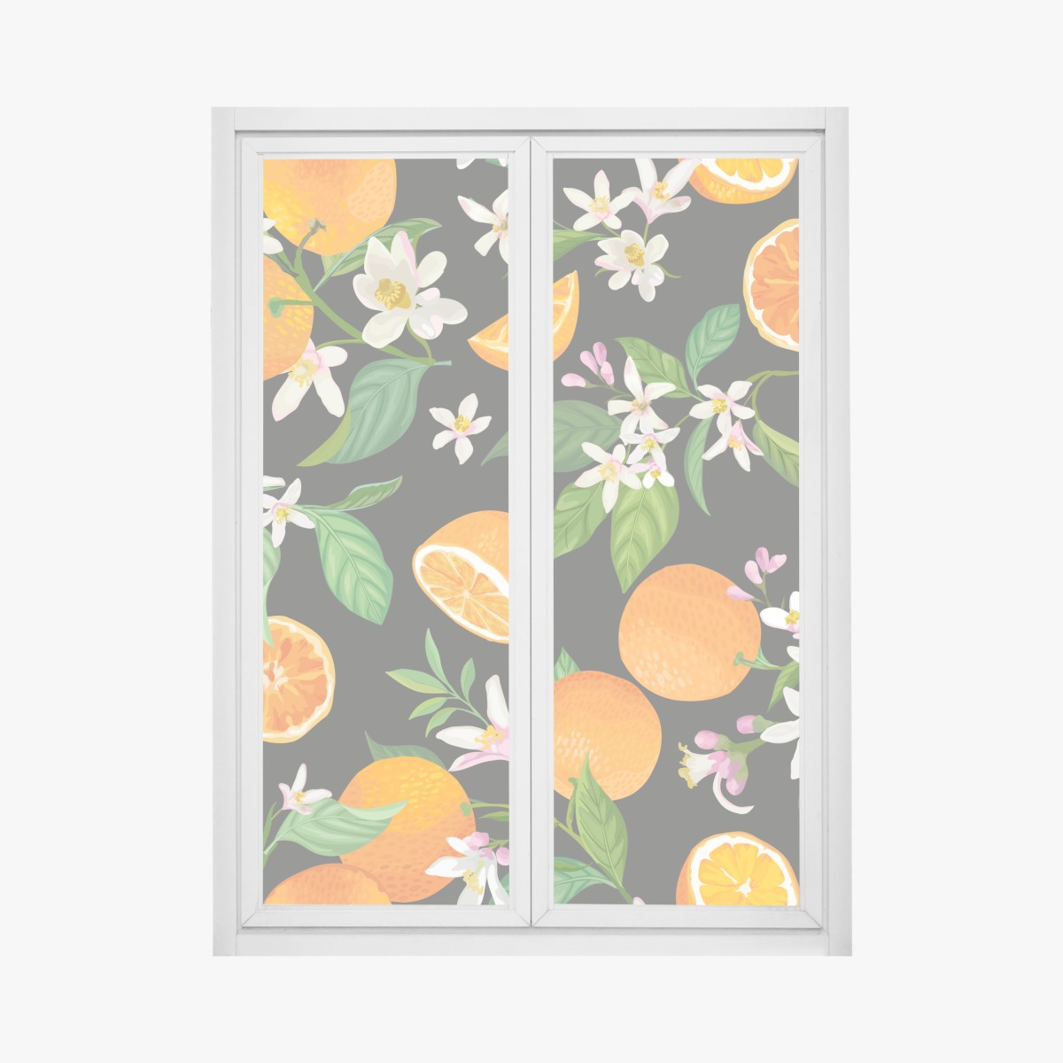 Window decal orange blossom citrus pattern on dark background
