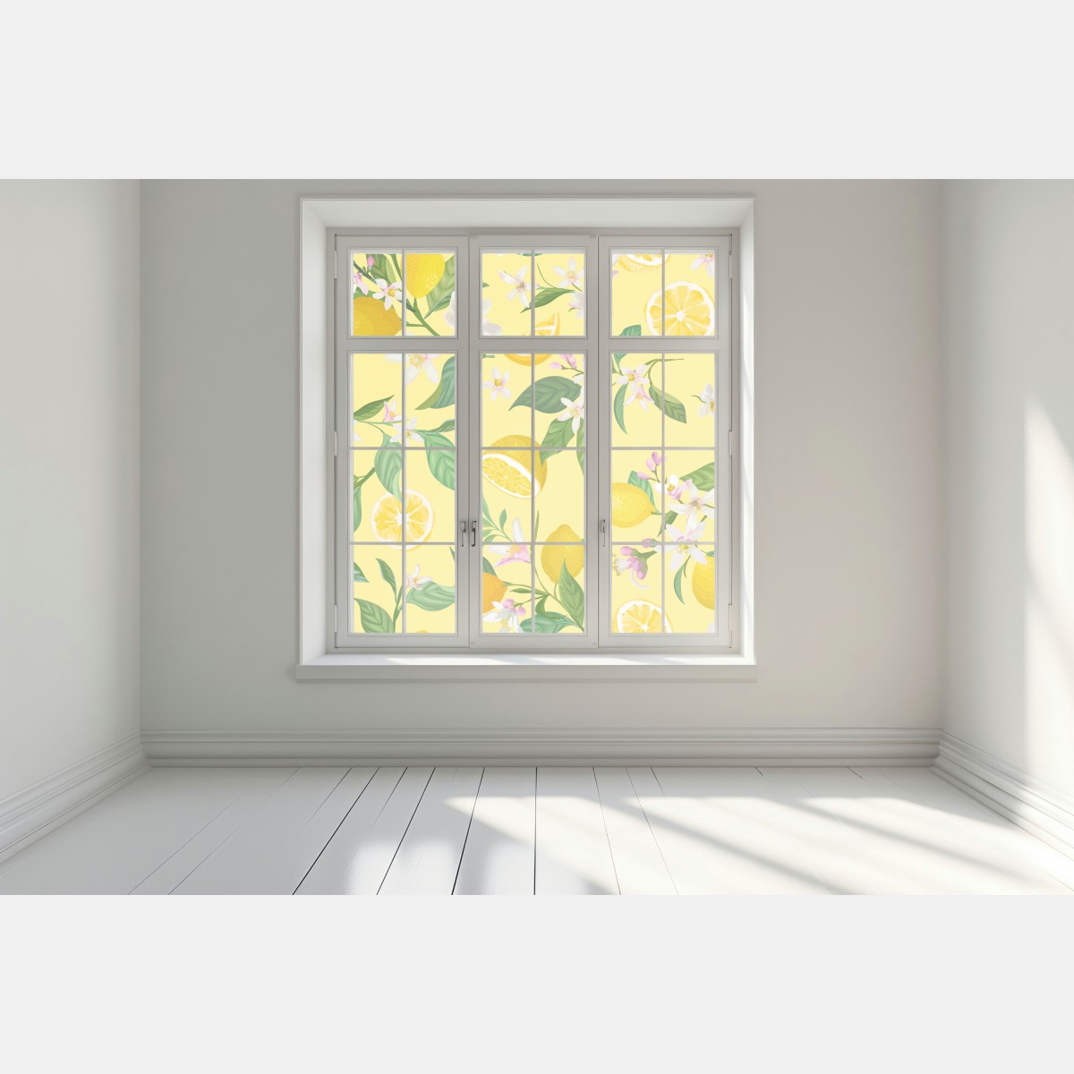 Naklejka na okno wzór z kwiatami i cytrynami – Wallissimo® Naklejka na okno wzór z kwiatami i cytrynami – Wallissimo®