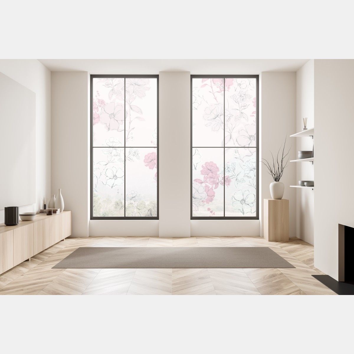 Naklejka na okno delikatny różowy wzór kwiatowy – Wallissimo® Naklejka na okno delikatny różowy wzór kwiatowy – Wallissimo®