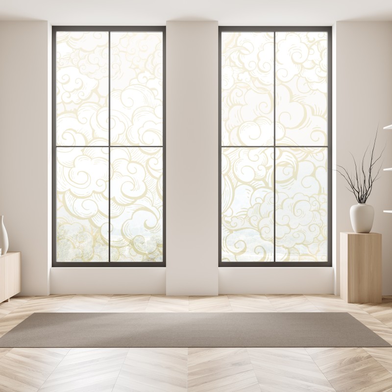 Naklejka na okno słoneczna łąka z mniszkami i błękitnym niebem – Wallissimo®