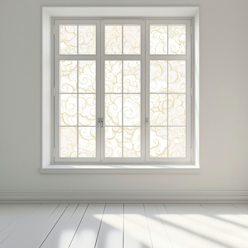 Naklejka na okno ornamentalny złoty wzór chmur – Wallissimo® Naklejka na okno ornamentalny złoty wzór chmur – Wallissimo®