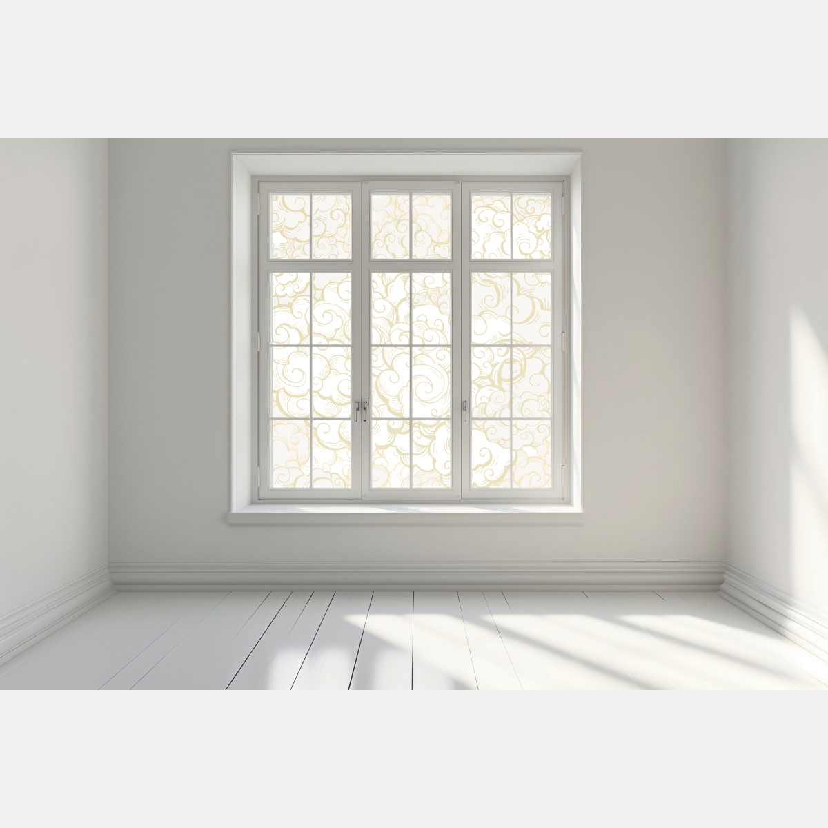 Naklejka na okno ornamentalny złoty wzór chmur – Wallissimo® Naklejka na okno ornamentalny złoty wzór chmur – Wallissimo®