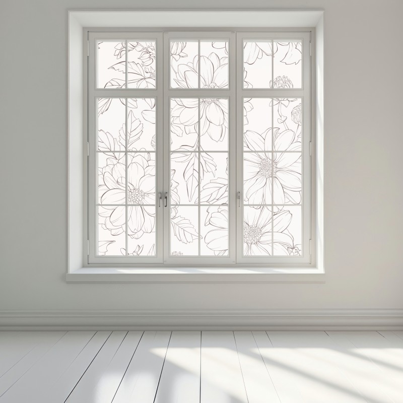 Naklejka na okno delikatny botaniczny rysunek kwiatowy – Wallissimo® Naklejka na okno delikatny botaniczny rysunek kwiatowy – Wallissimo®