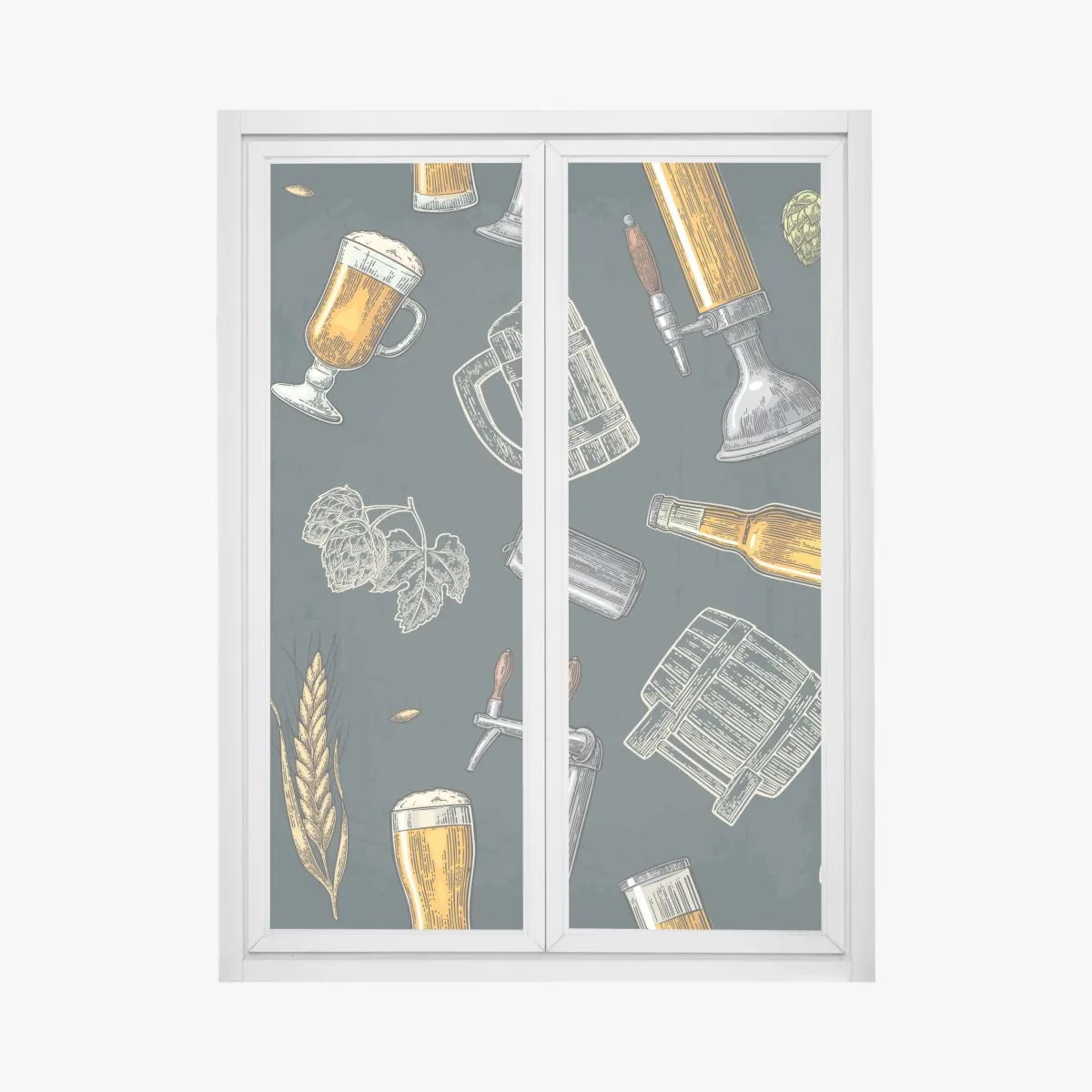 Naklejka na okno vintage wzór piwa i browaru – Wallissimo® Naklejka na okno vintage wzór piwa i browaru – Wallissimo®