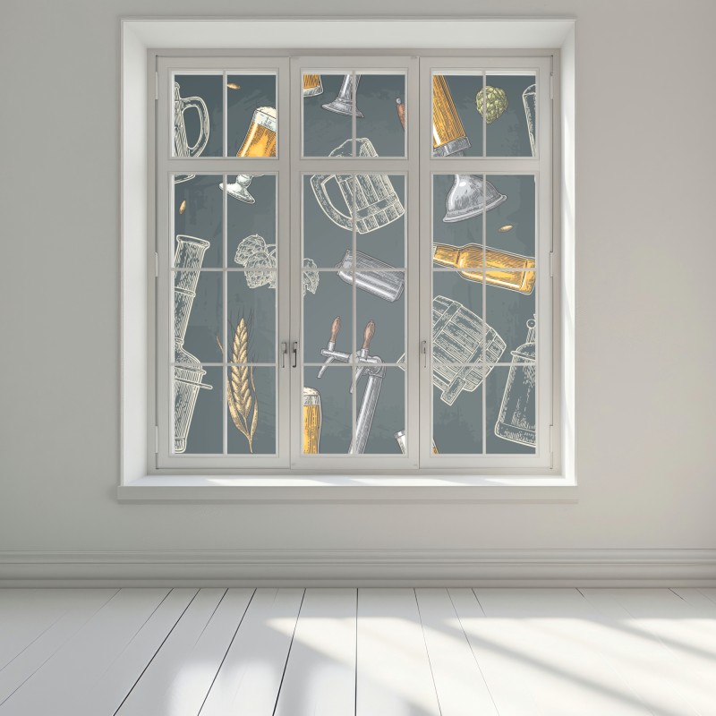 Naklejka na okno vintage wzór piwa i browaru – Wallissimo® Naklejka na okno vintage wzór piwa i browaru – Wallissimo®