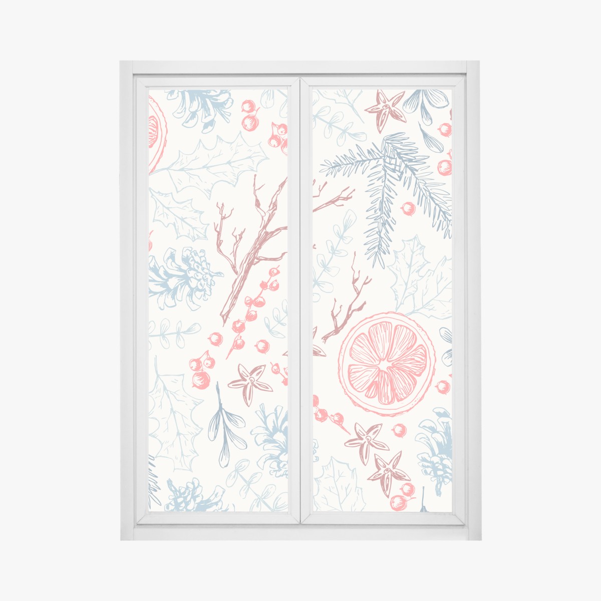 Window decal hand-drawn winter botanicals pattern