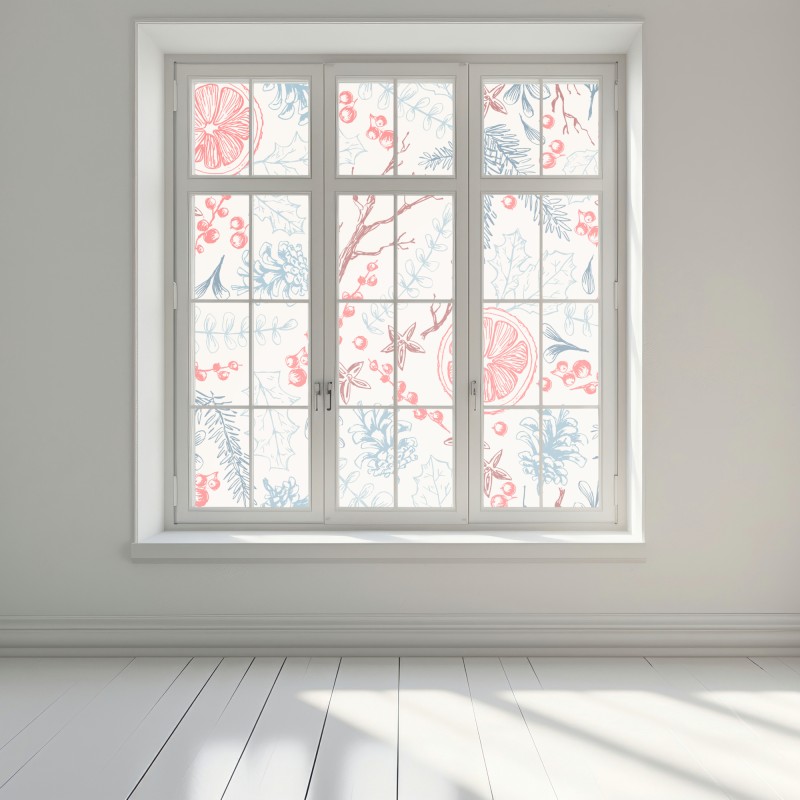 Naklejka na okno ręcznie rysowany zimowy wzór botaniczny – Wallissimo® Naklejka na okno ręcznie rysowany zimowy wzór botaniczny – Wallissimo®