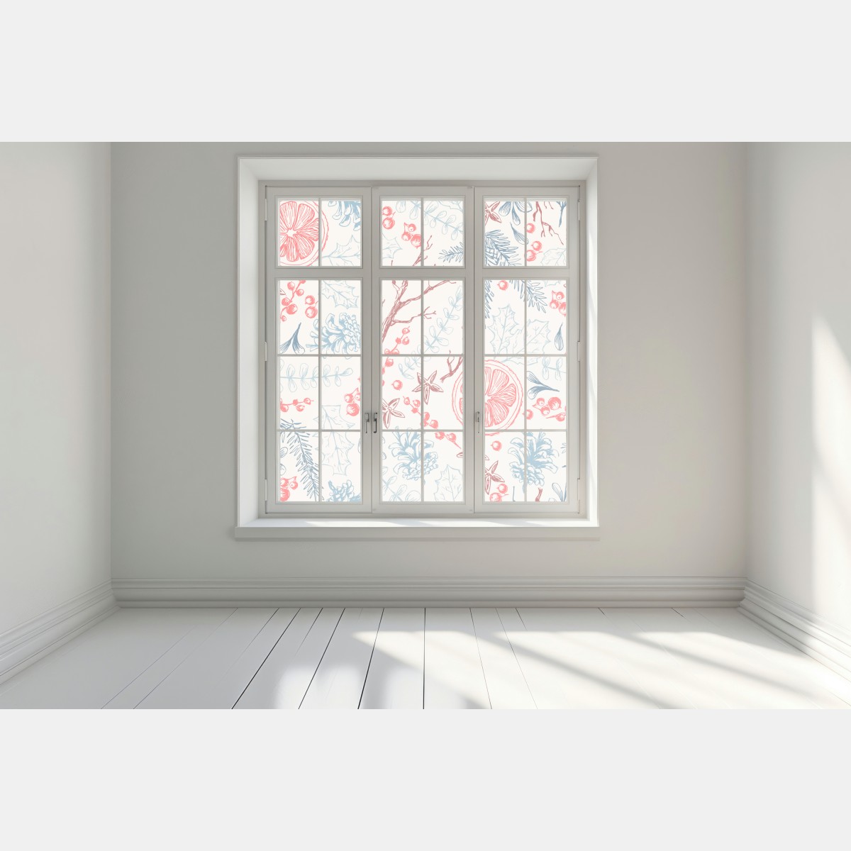 Naklejka na okno ręcznie rysowany zimowy wzór botaniczny – Wallissimo® Naklejka na okno ręcznie rysowany zimowy wzór botaniczny – Wallissimo®