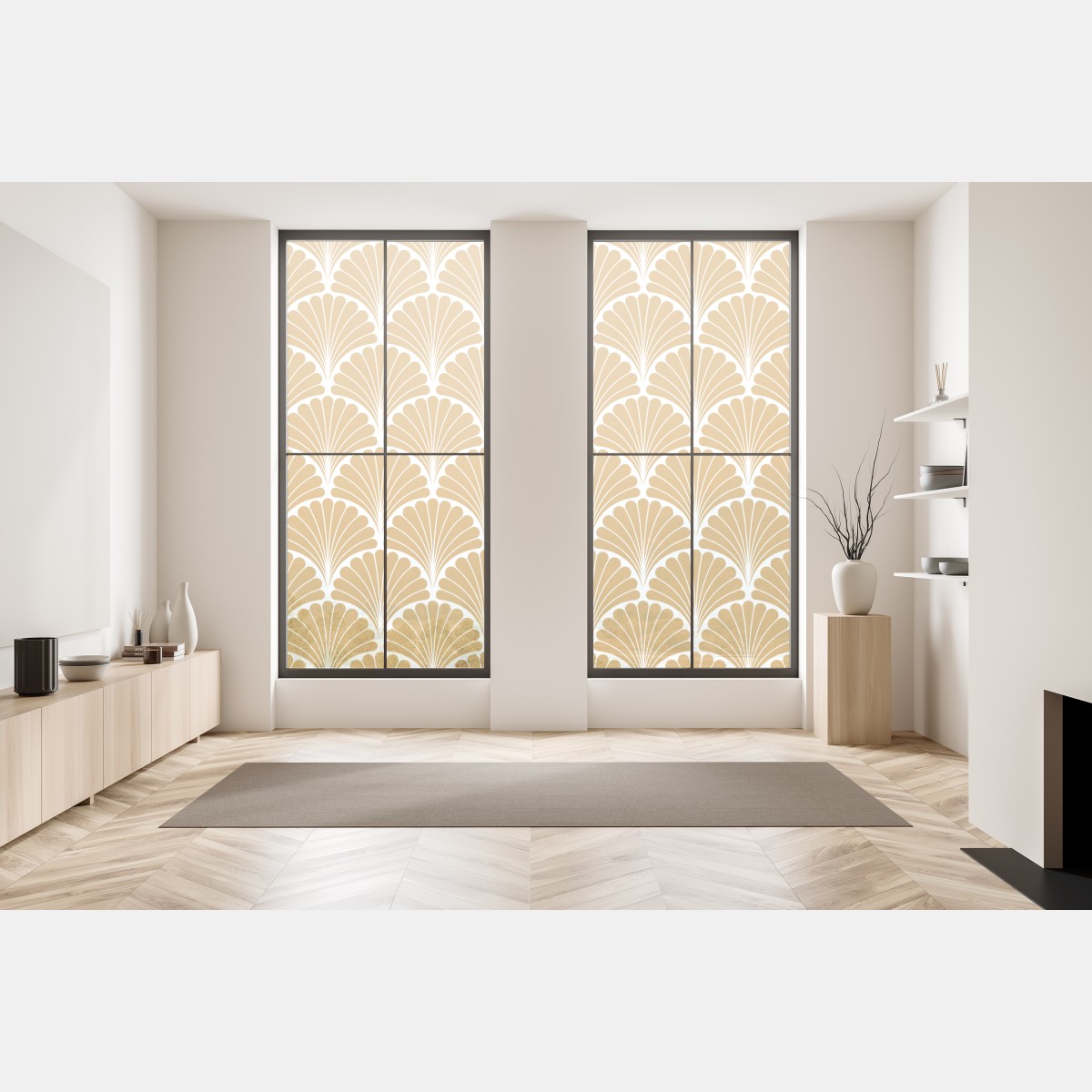 Naklejka na okno złoty wzór wachlarza w stylu art deco – Wallissimo® Naklejka na okno złoty wzór wachlarza w stylu art deco – Wallissimo®