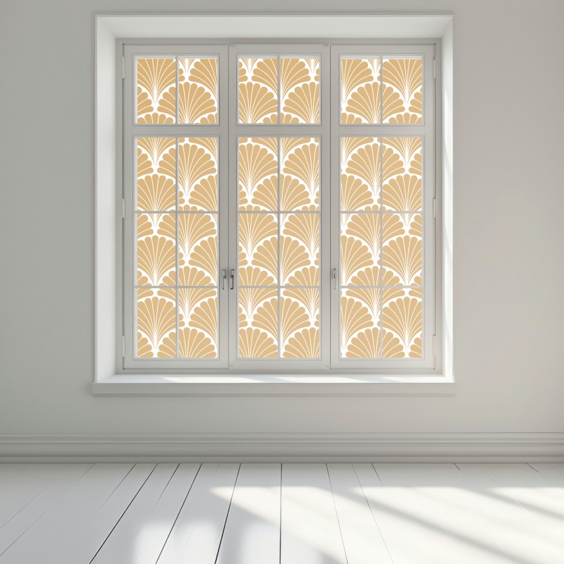 Naklejka na okno złoty wzór wachlarza w stylu art deco – Wallissimo® Naklejka na okno złoty wzór wachlarza w stylu art deco – Wallissimo®
