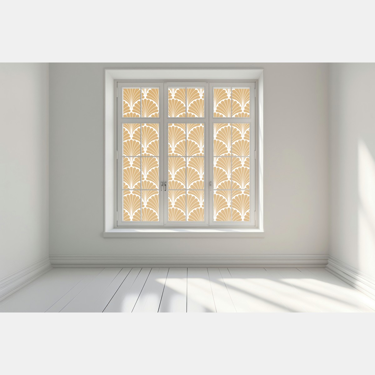 Naklejka na okno złoty wzór wachlarza w stylu art deco – Wallissimo® Naklejka na okno złoty wzór wachlarza w stylu art deco – Wallissimo®