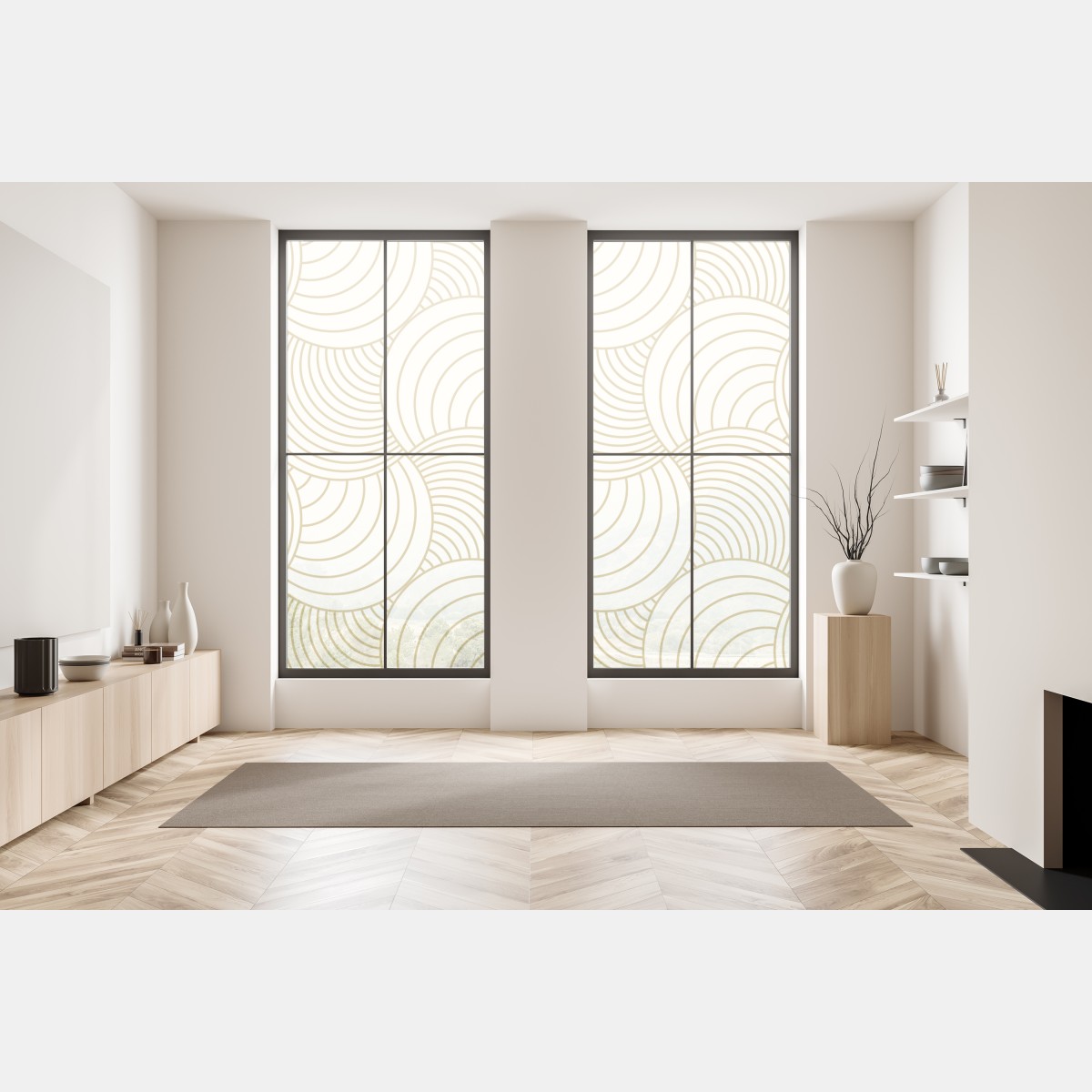 Naklejka na okno złoty art deco wzór okręgów – Wallissimo® Naklejka na okno złoty art deco wzór okręgów – Wallissimo®