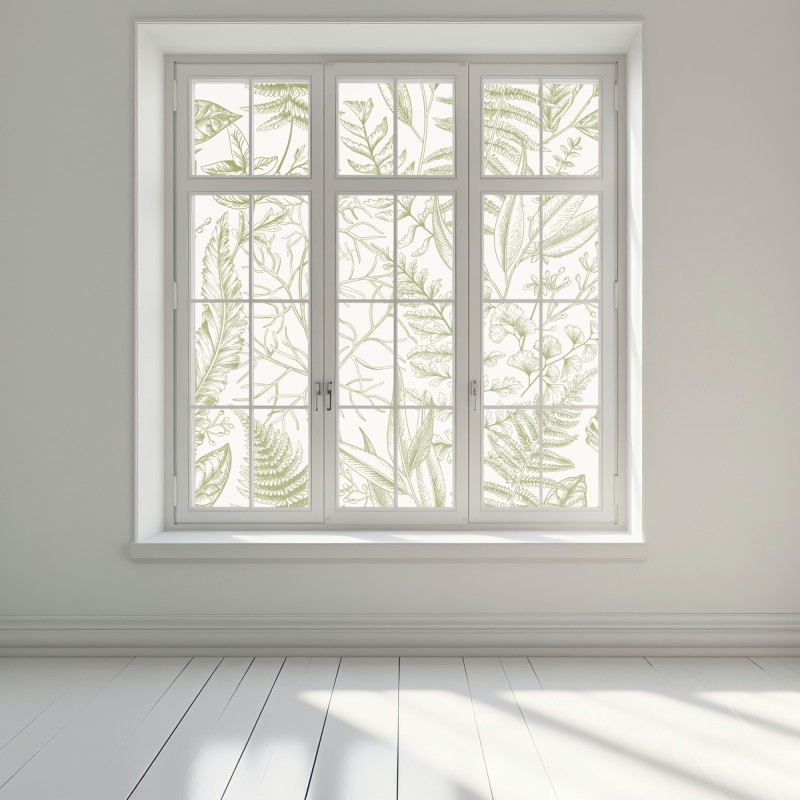 Naklejka na okno ręcznie rysowane zielone liście – Wallissimo® Naklejka na okno ręcznie rysowane zielone liście – Wallissimo®