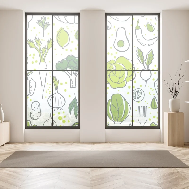 Naklejka na okno wzór z zielonymi warzywami – Wallissimo® Naklejka na okno wzór z zielonymi warzywami – Wallissimo®