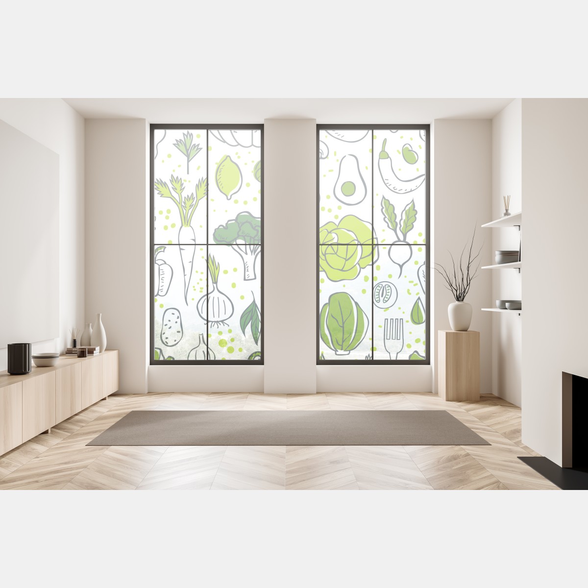 Naklejka na okno wzór z zielonymi warzywami – Wallissimo® Naklejka na okno wzór z zielonymi warzywami – Wallissimo®