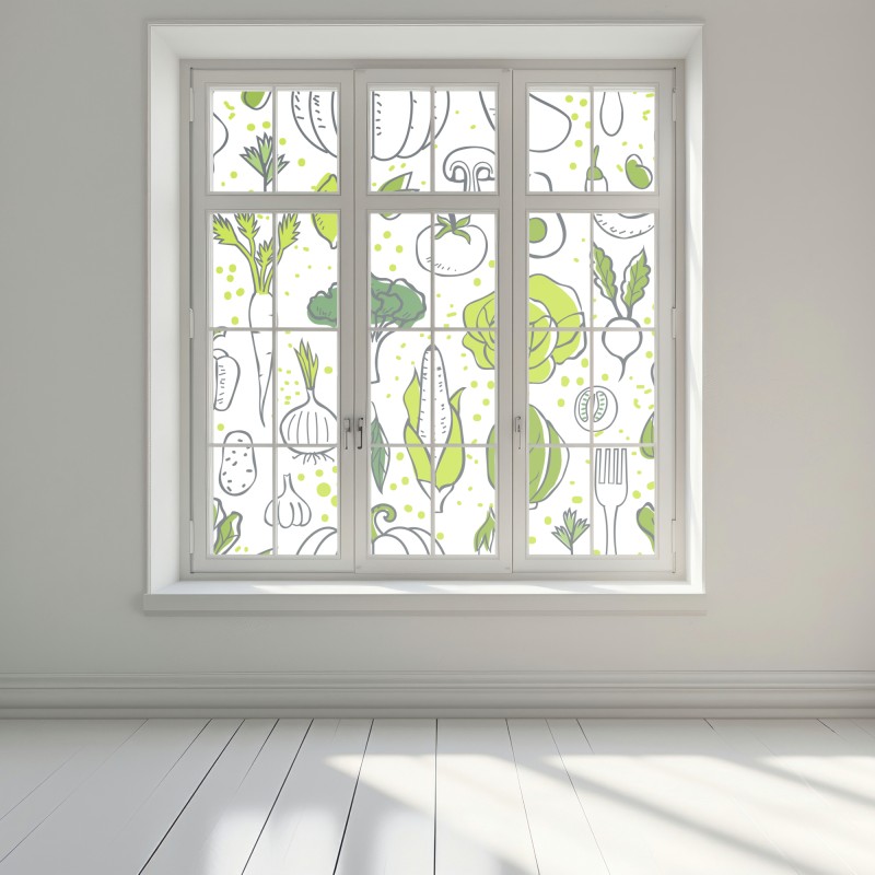 Naklejka na okno wzór z zielonymi warzywami – Wallissimo® Naklejka na okno wzór z zielonymi warzywami – Wallissimo®