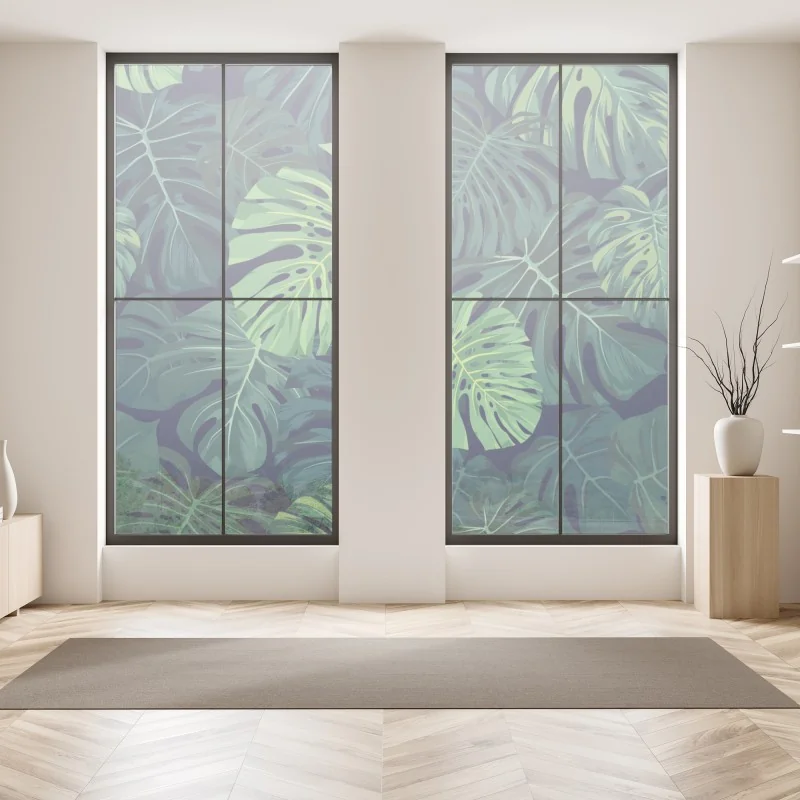 Naklejka na okno wzór z tropikalnymi liśćmi monstera – Wallissimo® Naklejka na okno wzór z tropikalnymi liśćmi monstera – Wallissimo®