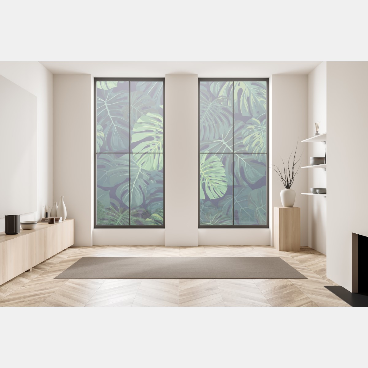 Naklejka na okno wzór z tropikalnymi liśćmi monstera – Wallissimo® Naklejka na okno wzór z tropikalnymi liśćmi monstera – Wallissimo®