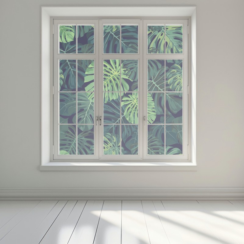 Naklejka na okno wzór z tropikalnymi liśćmi monstera – Wallissimo® Naklejka na okno wzór z tropikalnymi liśćmi monstera – Wallissimo®