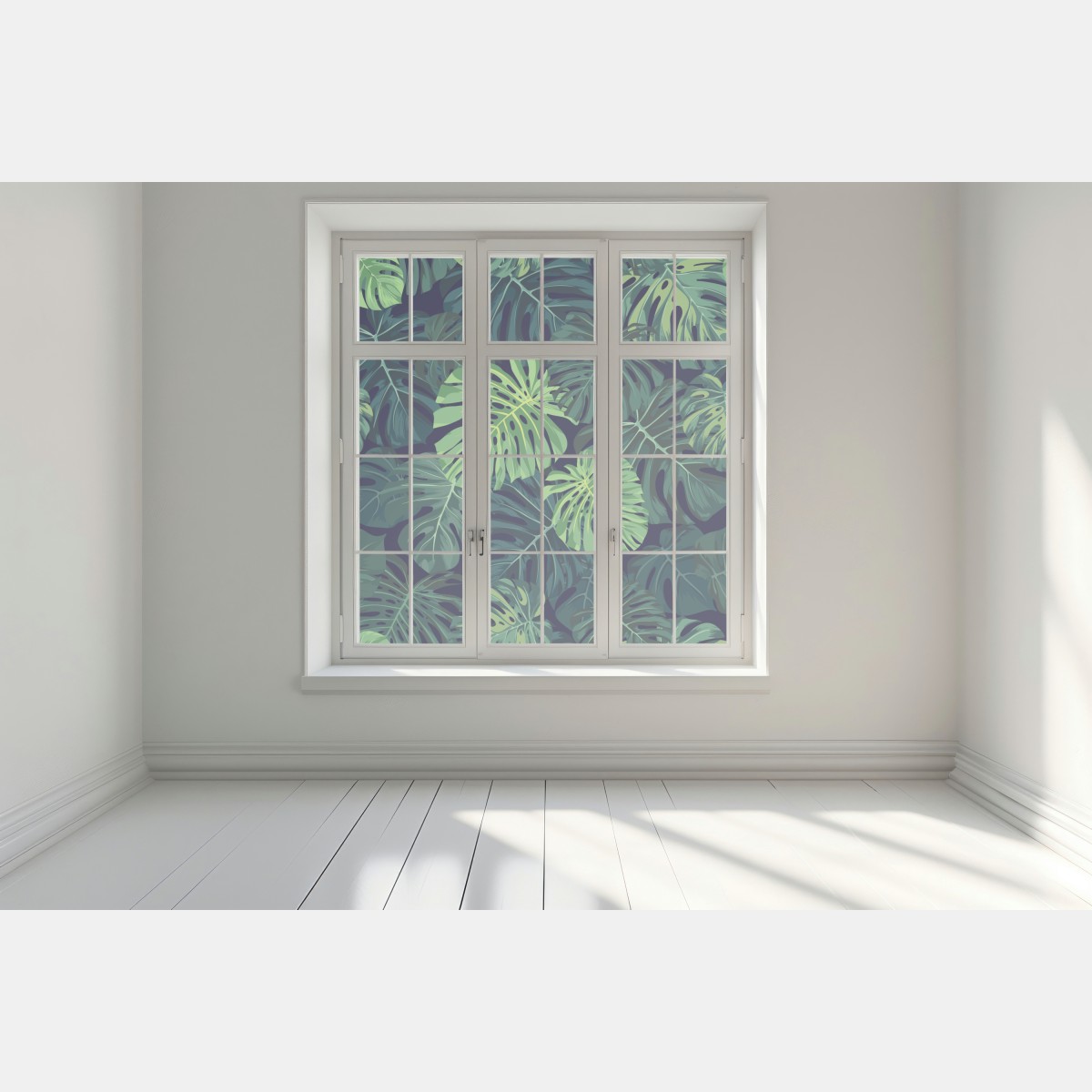 Naklejka na okno wzór z tropikalnymi liśćmi monstera – Wallissimo® Naklejka na okno wzór z tropikalnymi liśćmi monstera – Wallissimo®