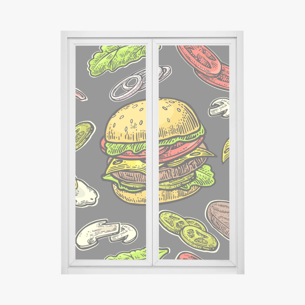 Window decal colorful burger ingredients pattern